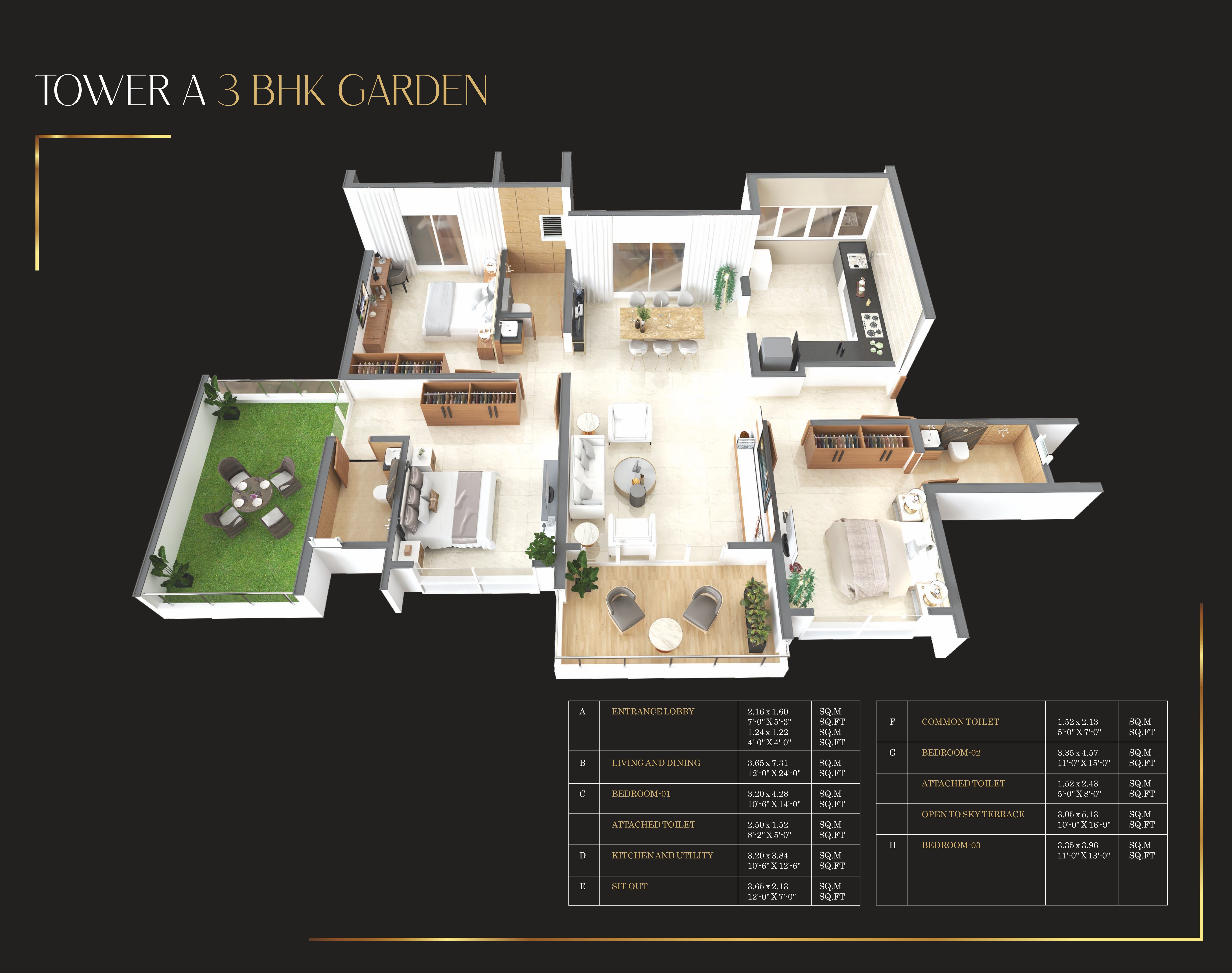 The Ornate 3 BHK floor plan